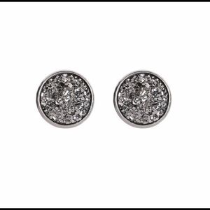 Simple Round Sparkly Smoky Gray Earrings